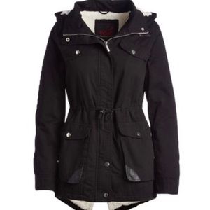Black Faux Sherpa-Lined Anorak with Hood